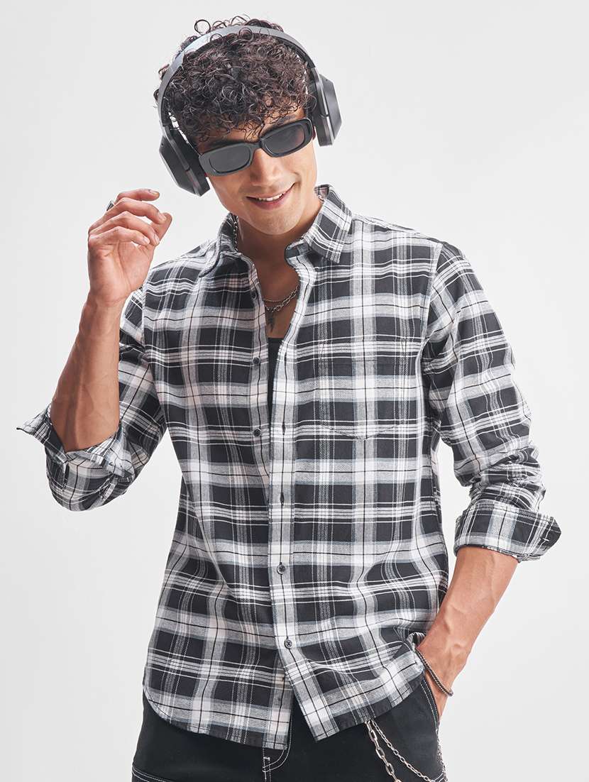 men checkered long sleeve regular fit casual shirt