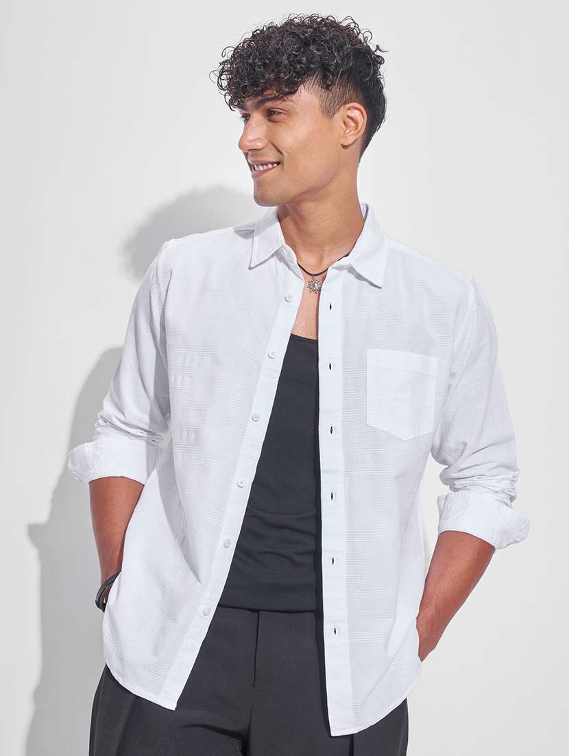 men self design long sleeve regular fit casual shirt