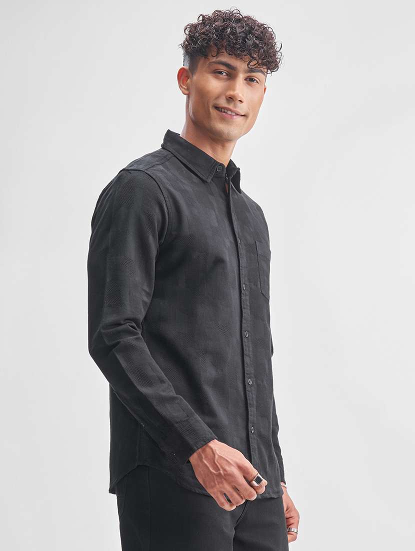Men Self Design Long Sleeve Regular Fit Casual Shirt - 22470203 -  Standard Image - 3