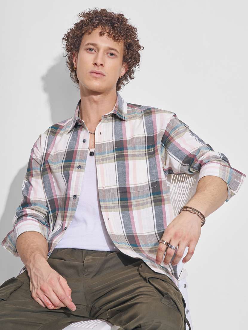men checkered long sleeve regular fit casual shirt