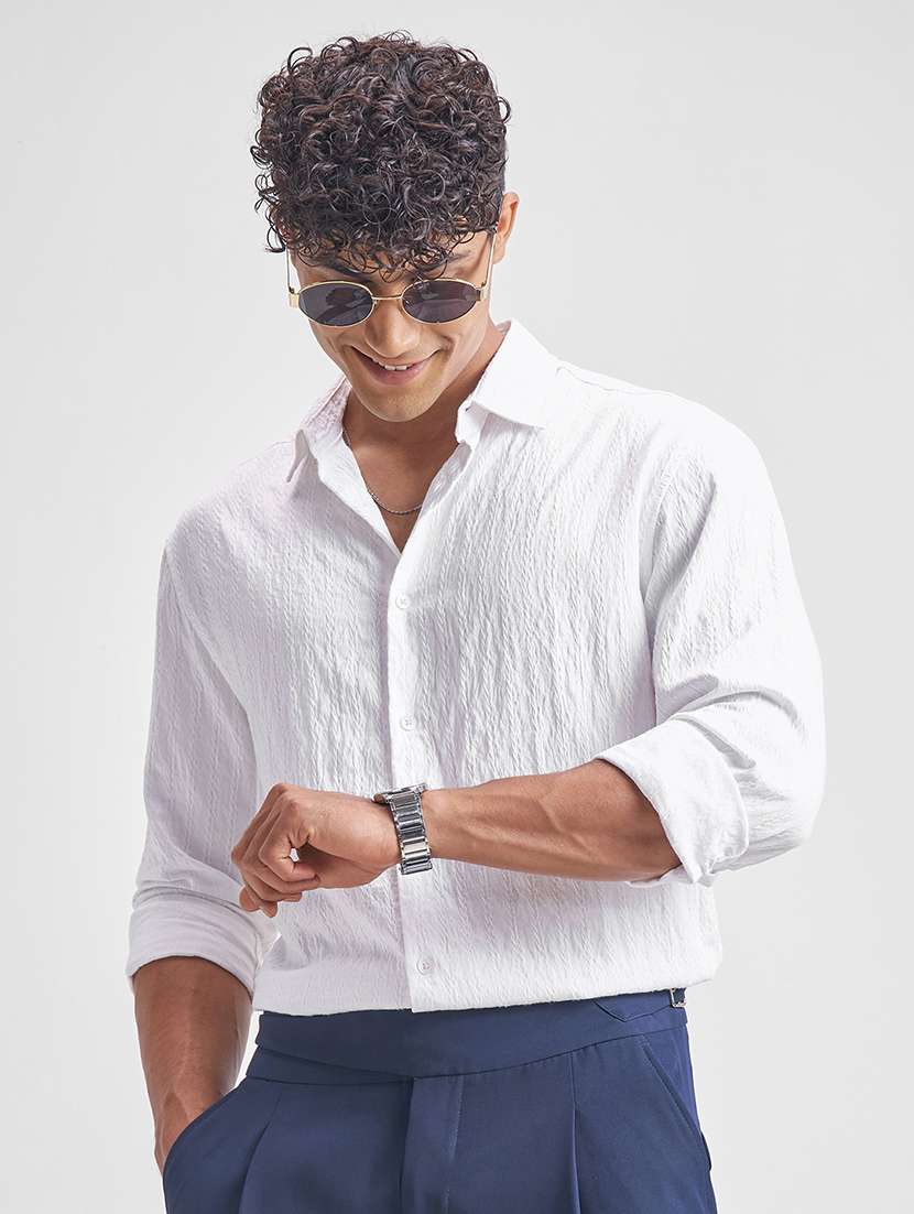 men self design long sleeve regular fit casual shirt