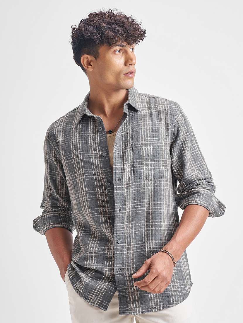 men checkered long sleeve regular fit casual shirt