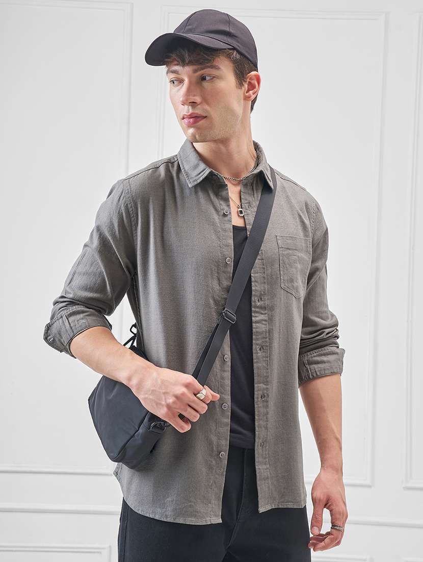 men solid long sleeve regular fit casual shirt