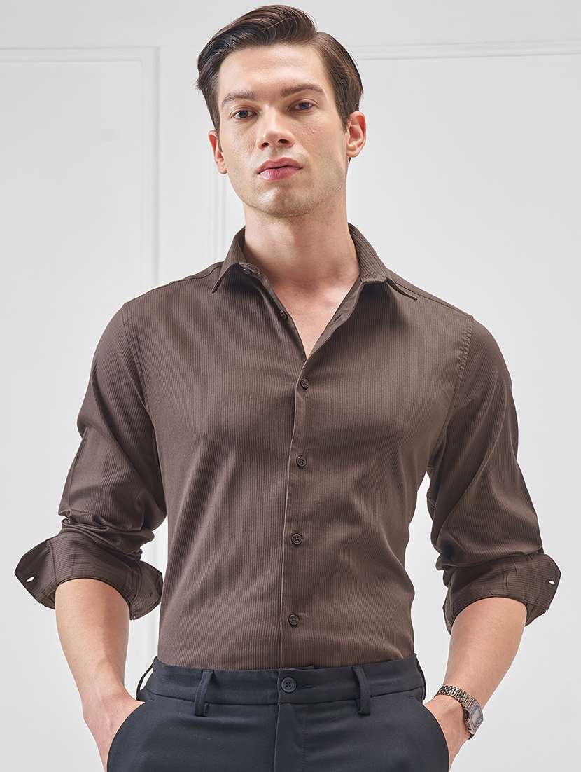 men self design long sleeve regular fit casual shirt