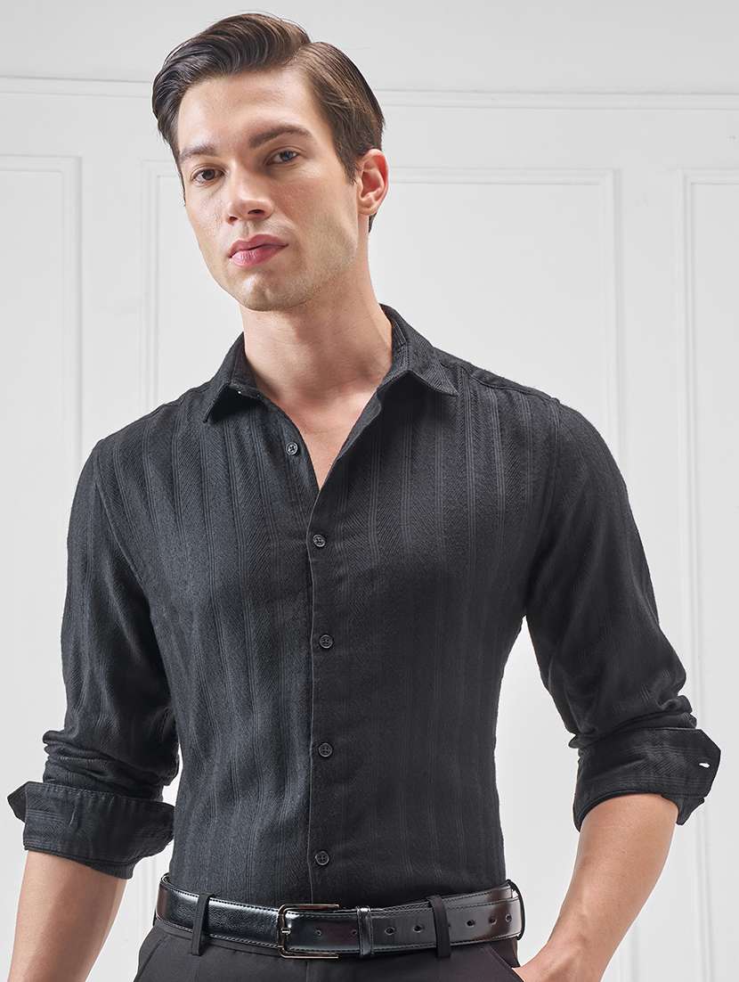 men striped long sleeve regular fit casual shirt