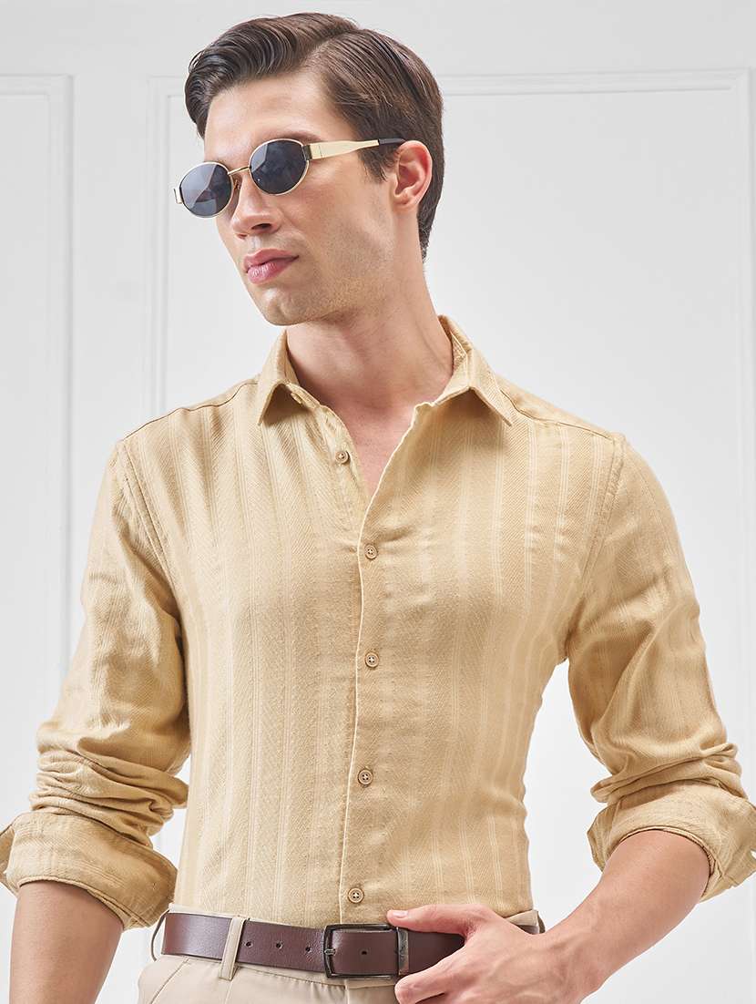 men striped long sleeve regular fit casual shirt