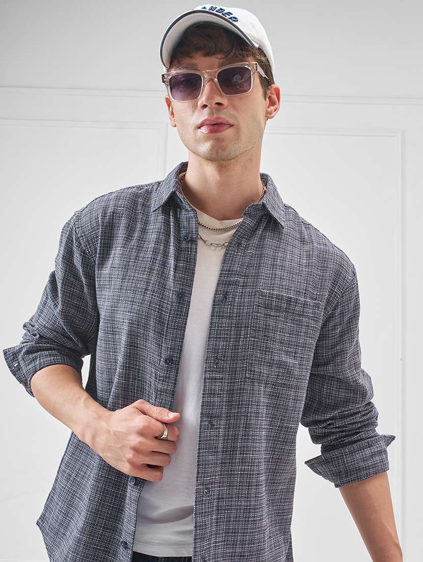 men checkered long sleeve regular fit casual shirt