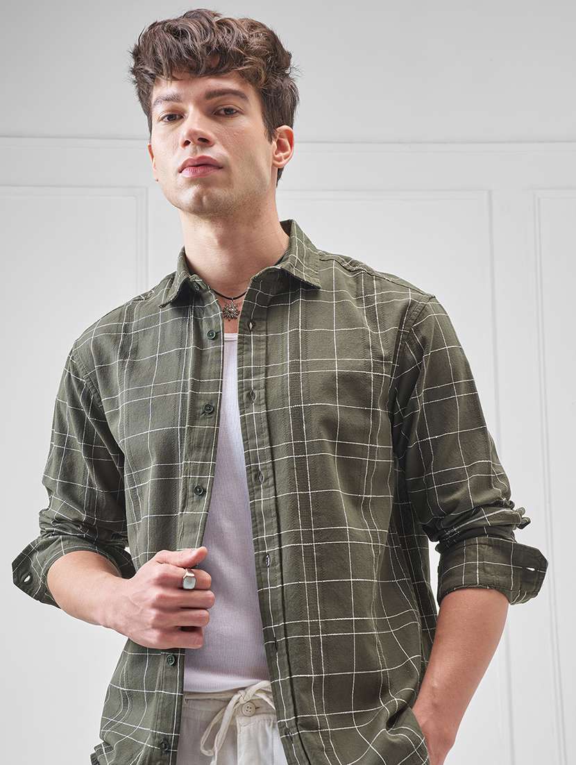men checkered long sleeve regular fit casual shirt
