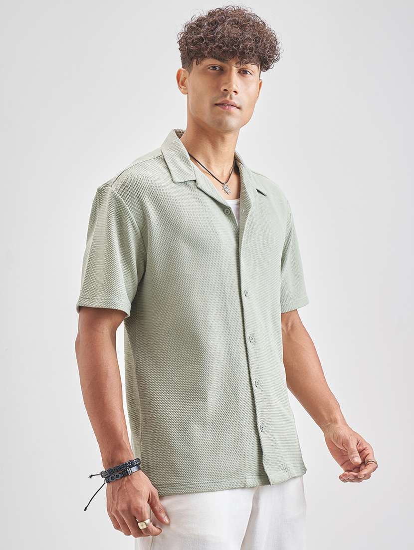 Men Self Design Short Sleeve Regular Fit Casual Shirt - 22470296 -  Standard Image - 3