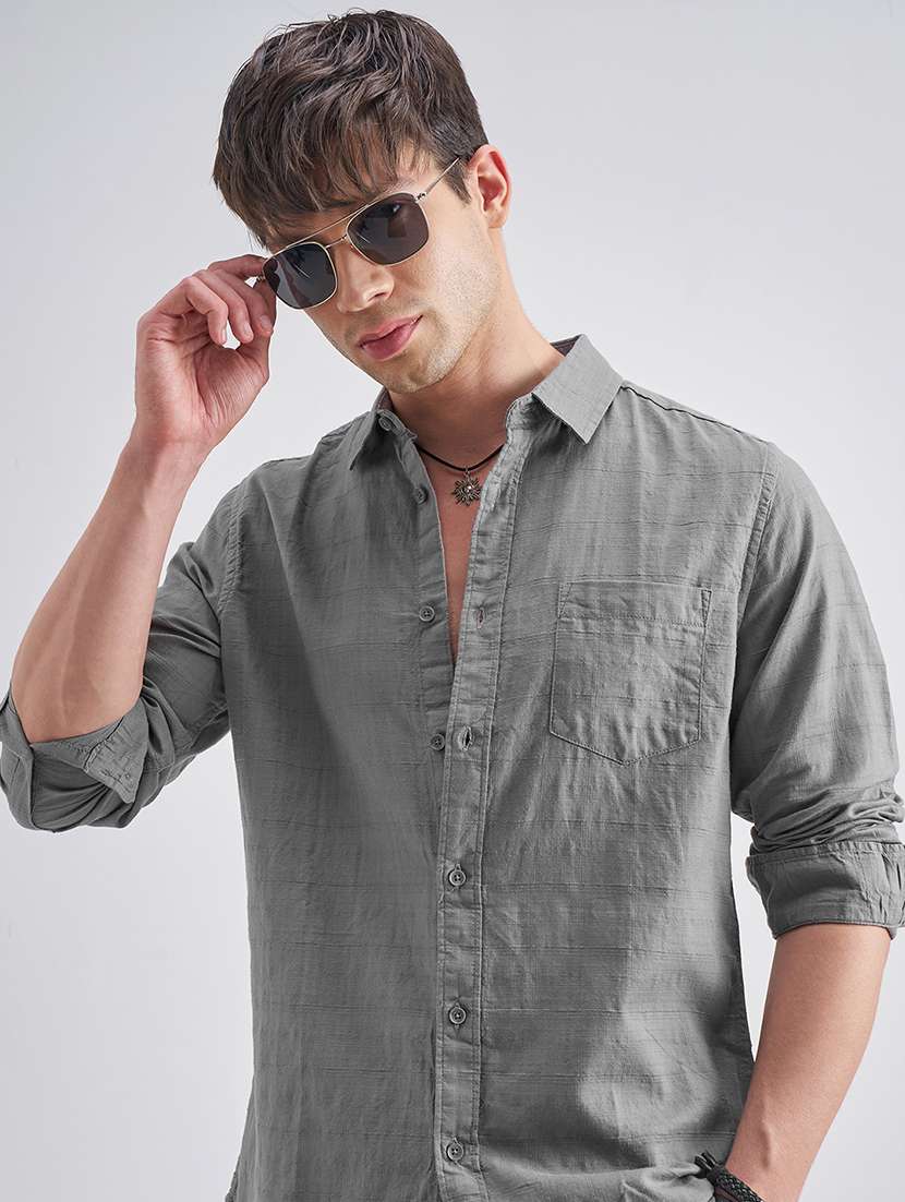men self design long sleeve regular fit casual shirt