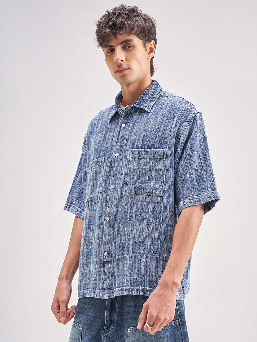 Men Self Design Short Sleeve Regular Fit Casual Shirt - 22470343 -  Standard Image - 3
