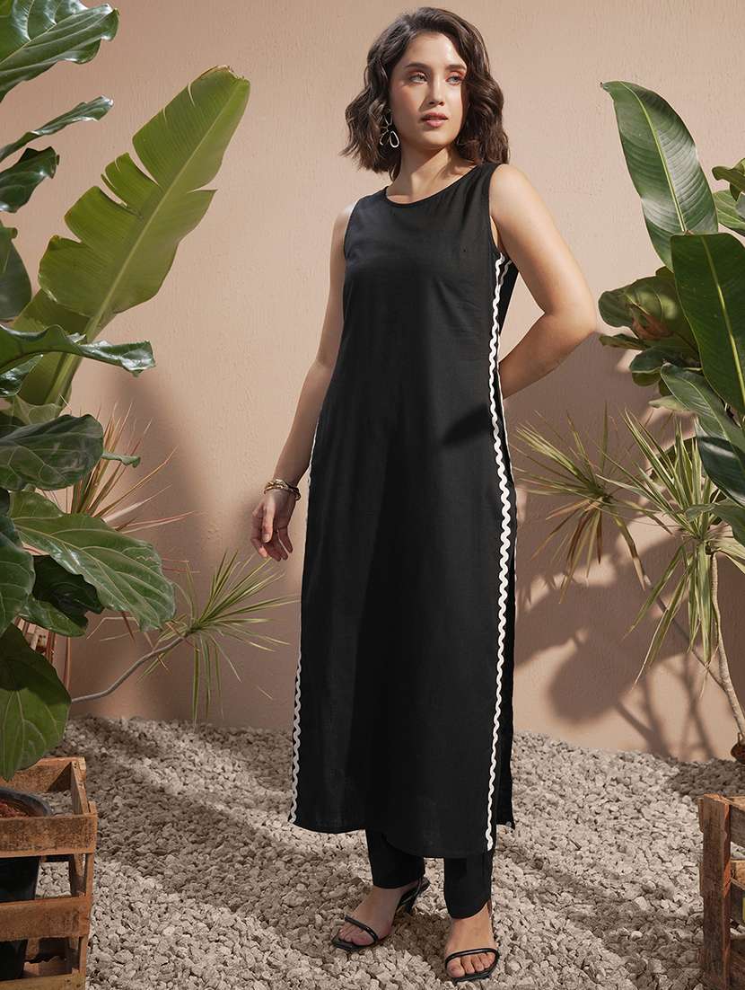 women black kurta pant set - 22470349 -  Standard Image - 3