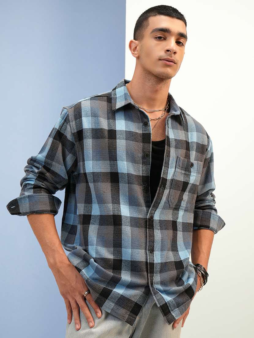 men checkered long sleeve regular fit casual shirt