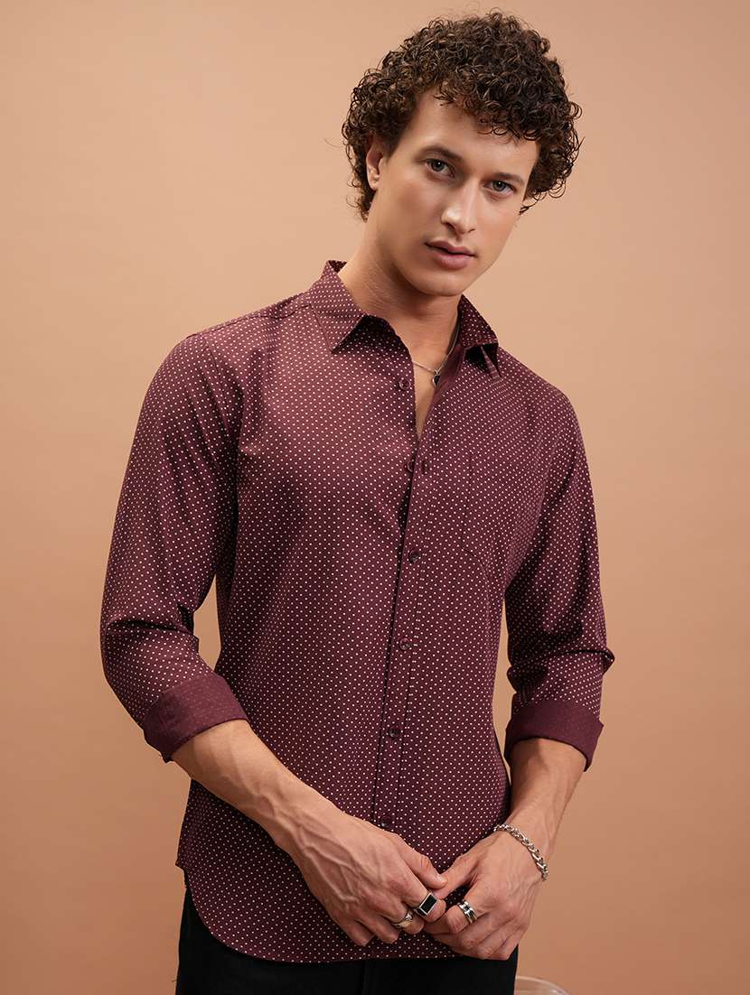 men printed long sleeve regular fit casual shirt