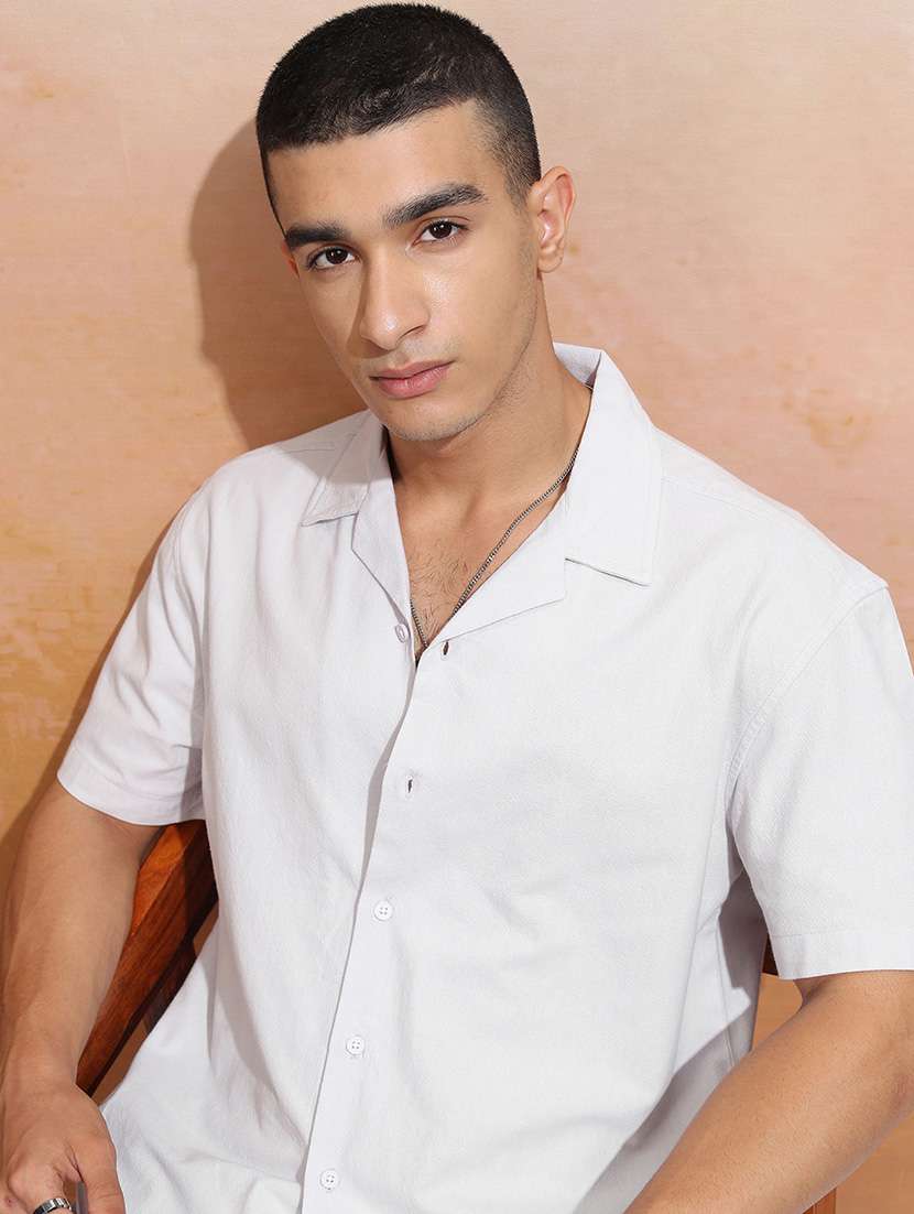 men solid short sleeve regular fit casual shirt