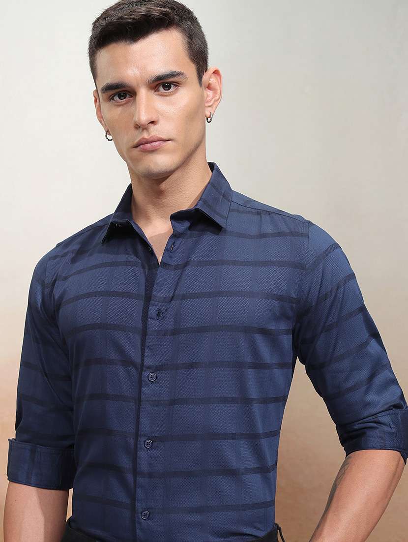 men striped long sleeve regular fit casual shirt