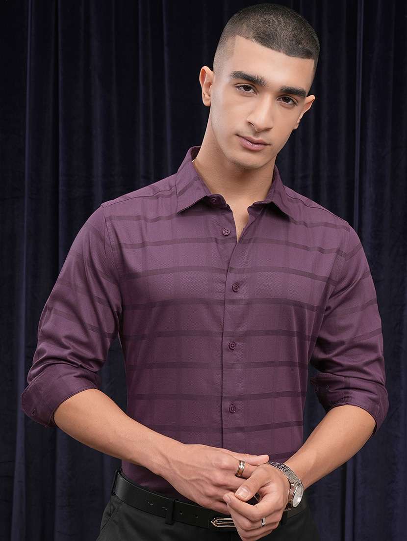 men striped long sleeve regular fit casual shirt