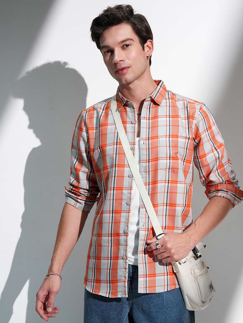 men checkered long sleeve regular fit casual shirt