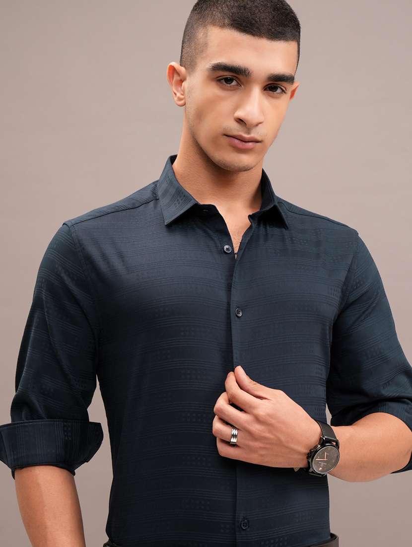 men self design long sleeve regular fit casual shirt