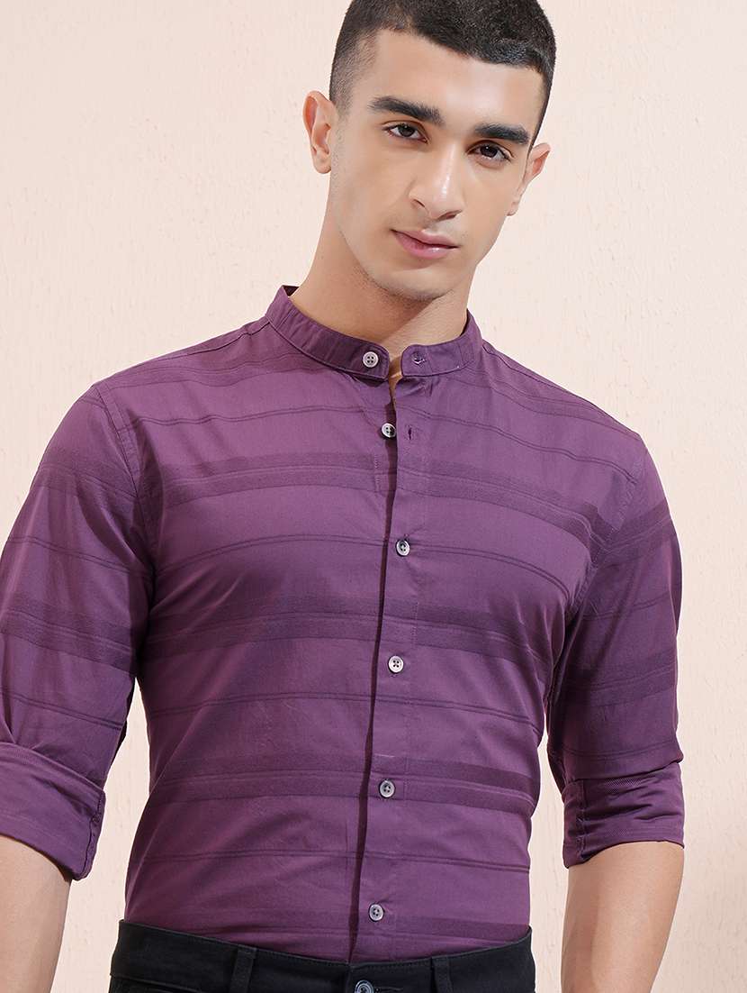 men striped long sleeve regular fit casual shirt