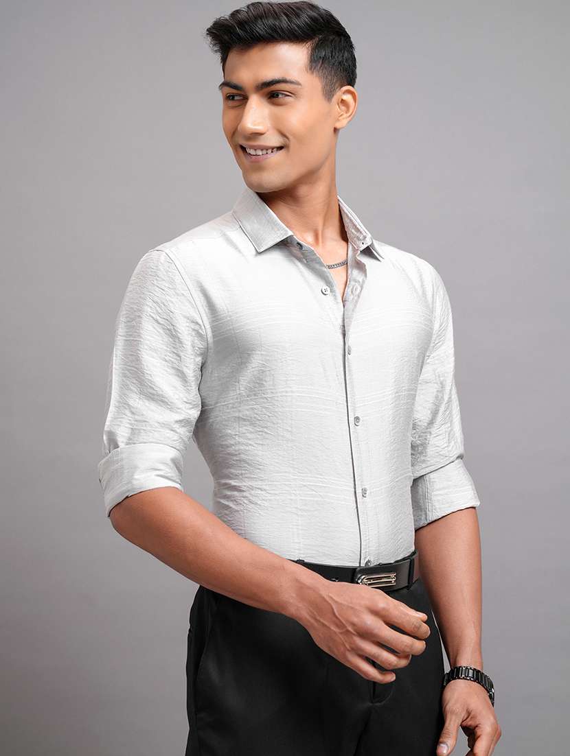 men self design long sleeve regular fit casual shirt