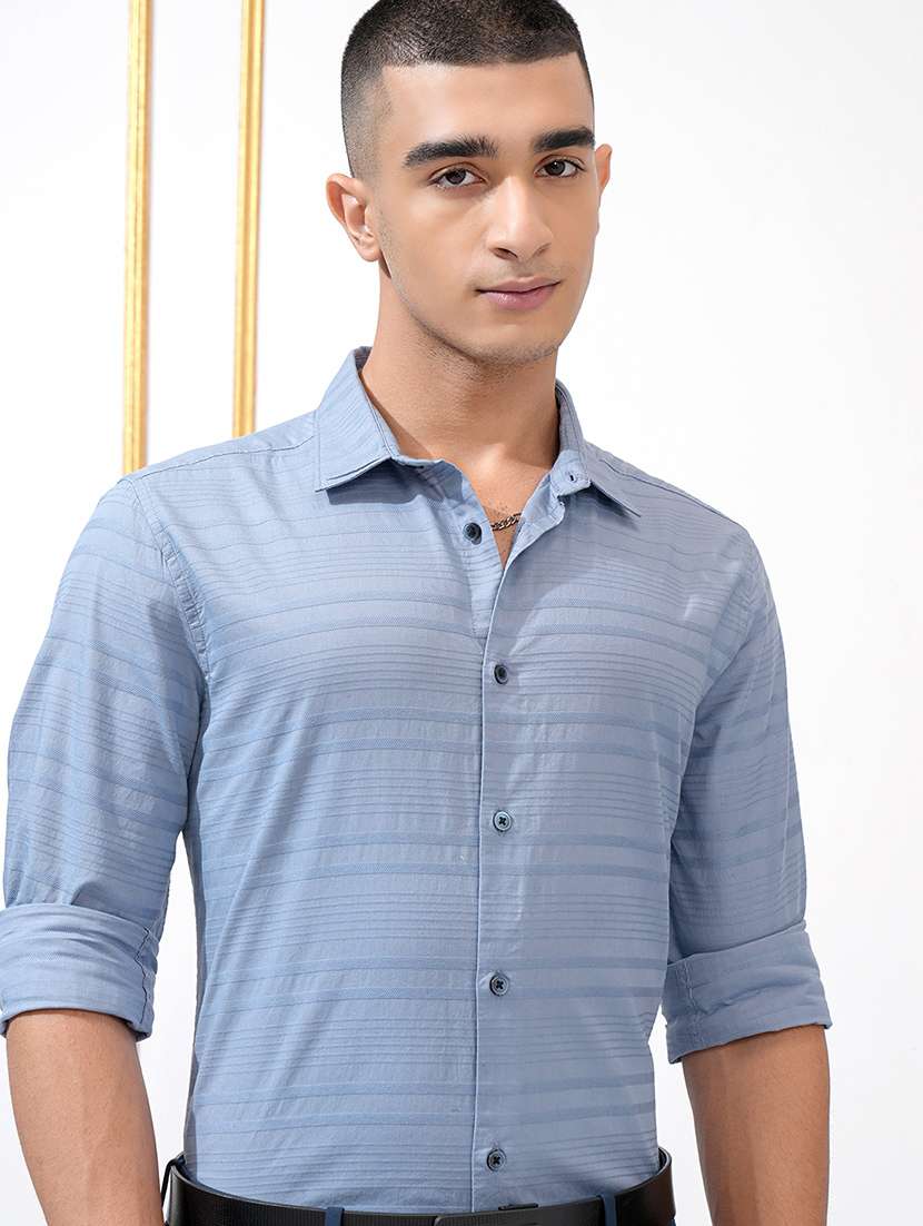 men self design long sleeve regular fit casual shirt