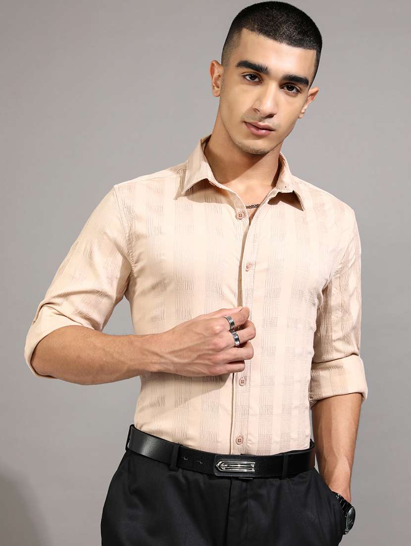 men self design long sleeve regular fit casual shirt