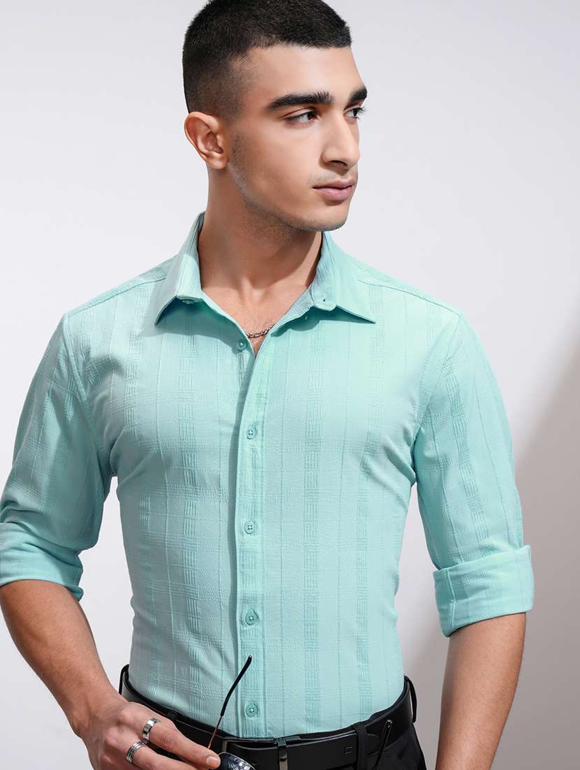men self design long sleeve regular fit casual shirt