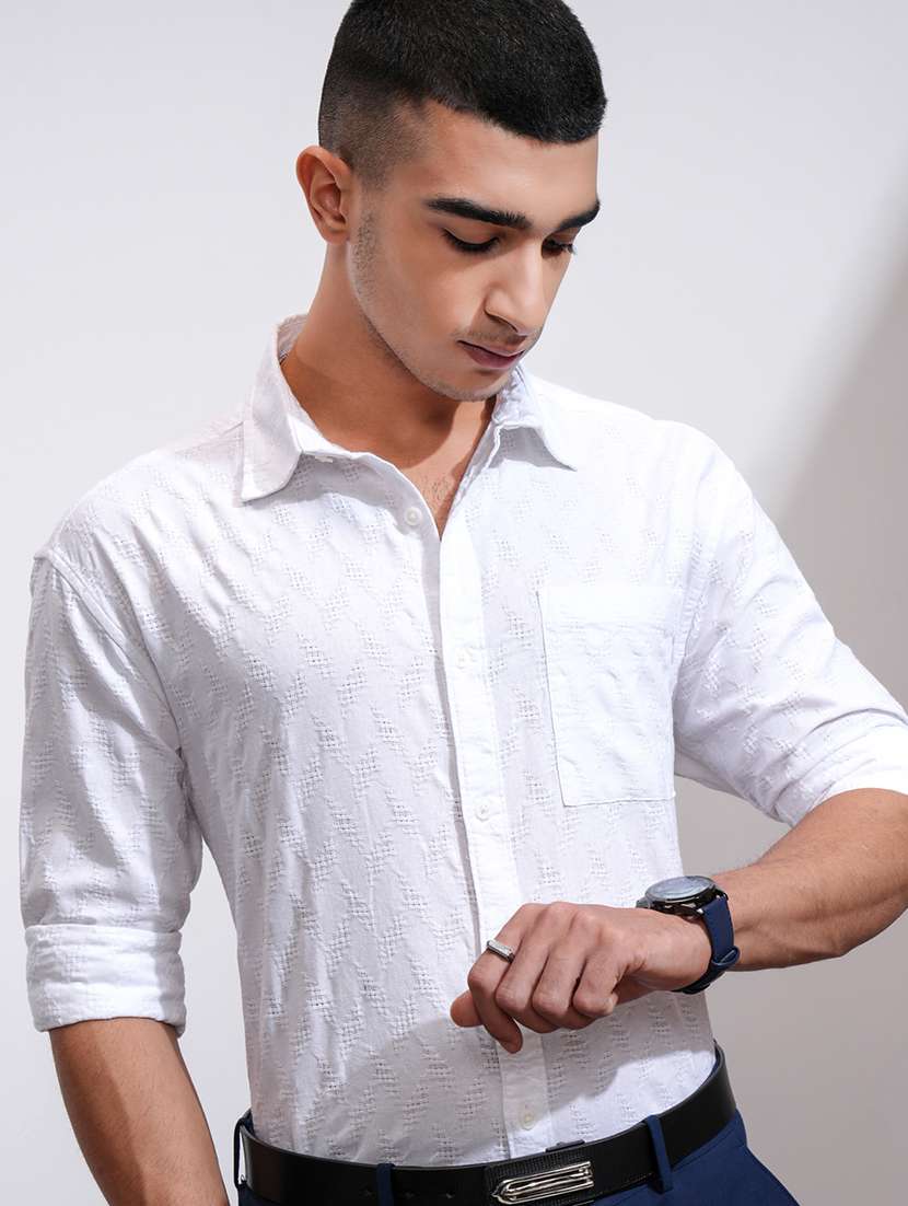 men self design long sleeve regular fit casual shirt