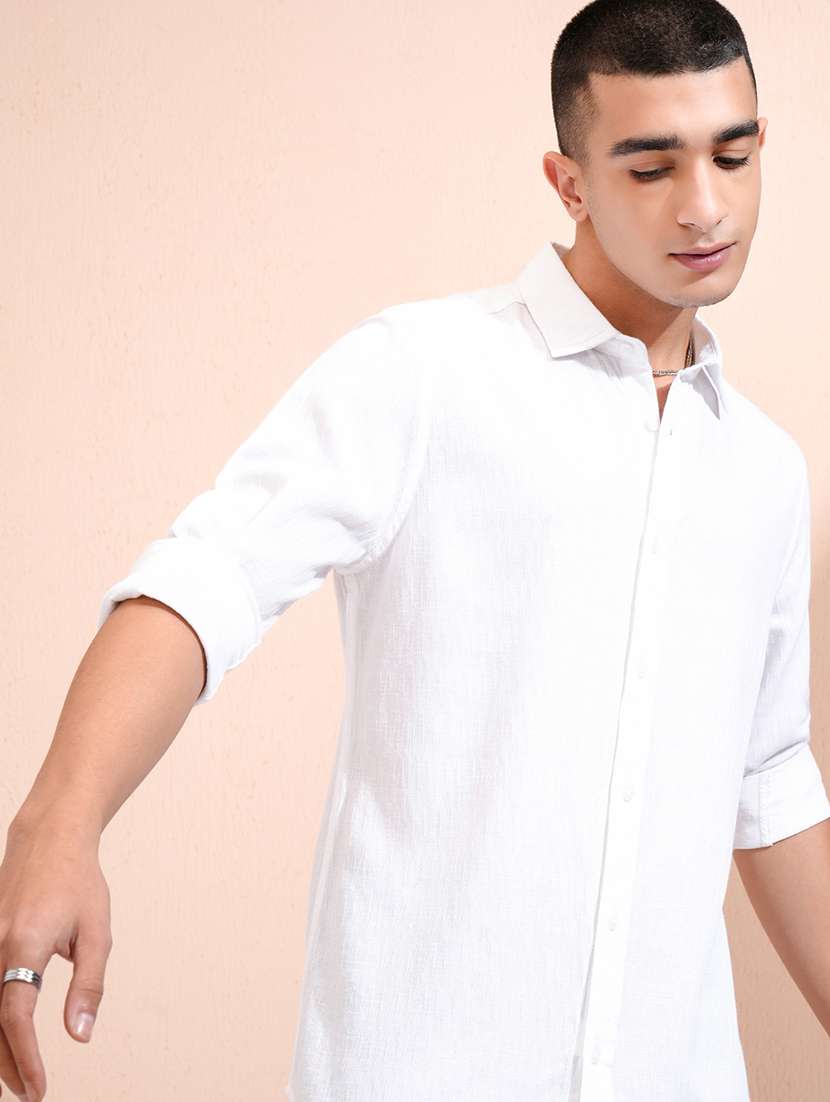 men self design long sleeve regular fit casual shirt