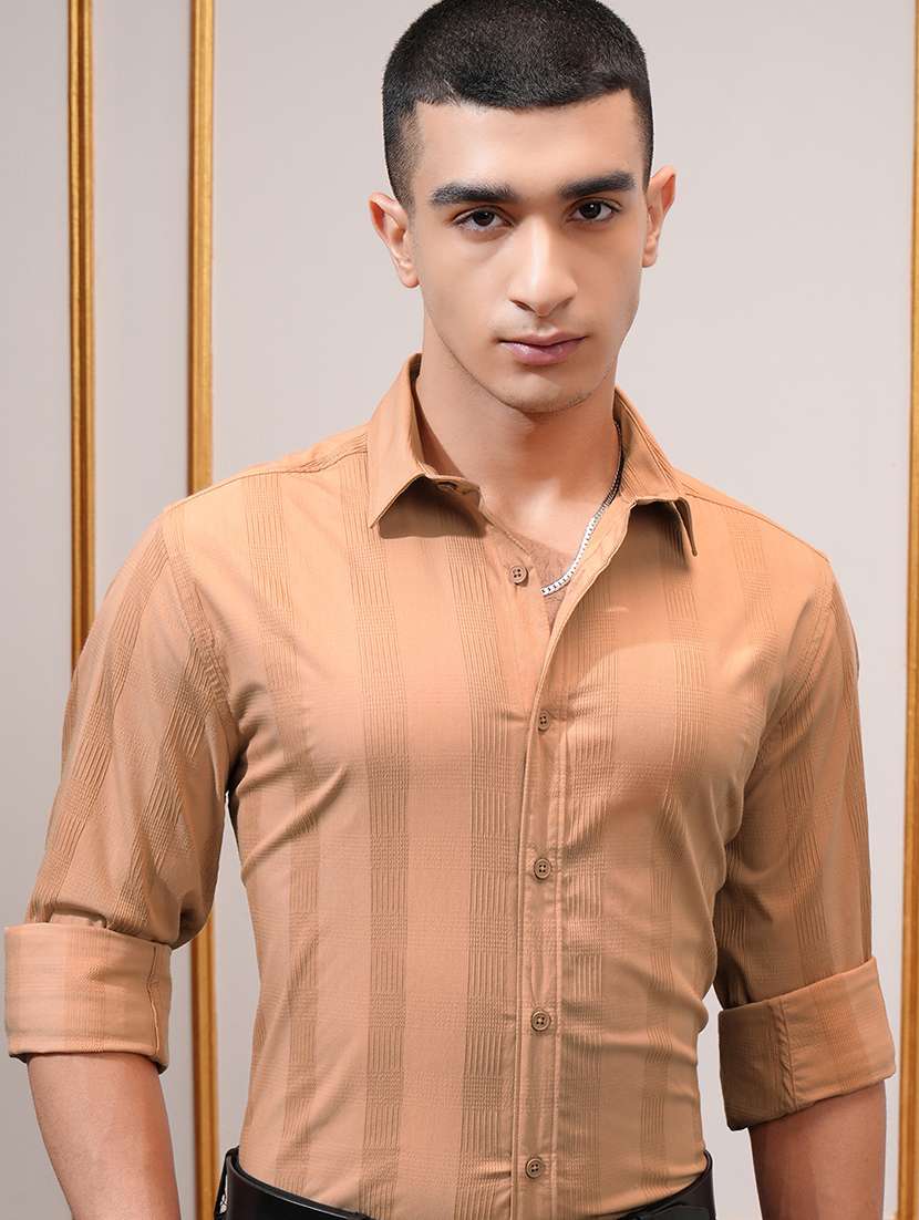 men striped long sleeve regular fit casual shirt