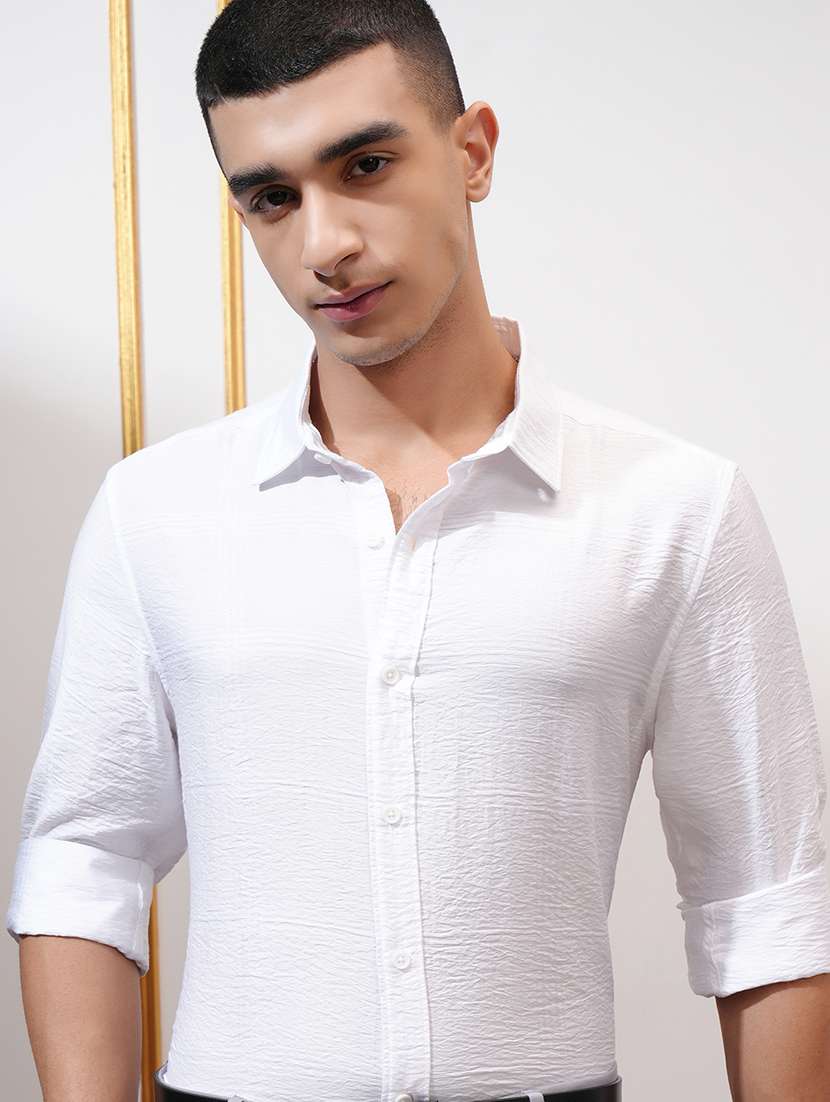men self design long sleeve regular fit casual shirt