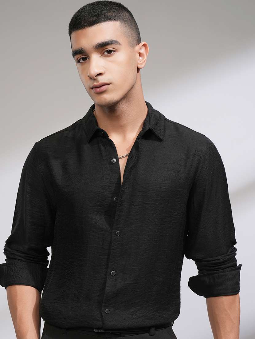 men self design long sleeve regular fit casual shirt