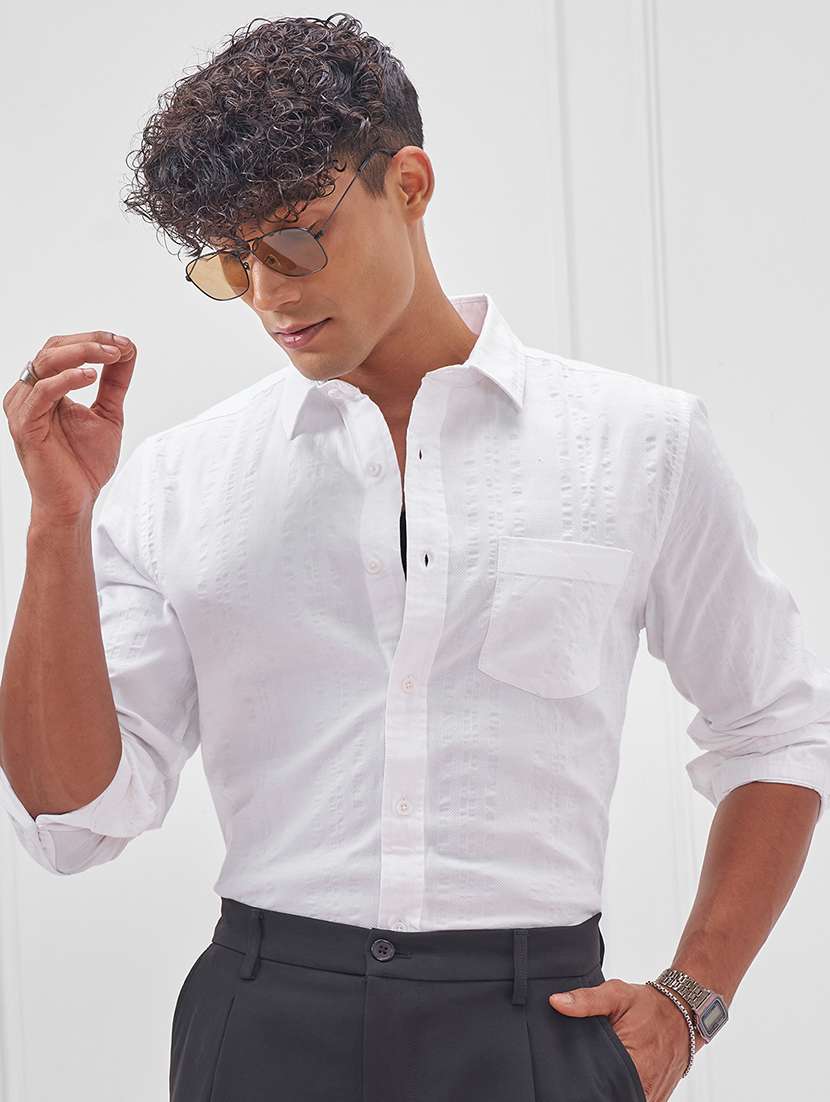 men self design long sleeve regular fit casual shirt