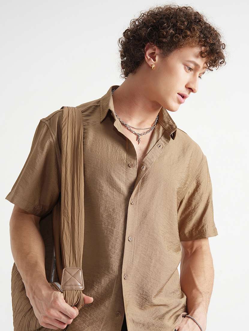 men solid short sleeve regular fit casual shirt