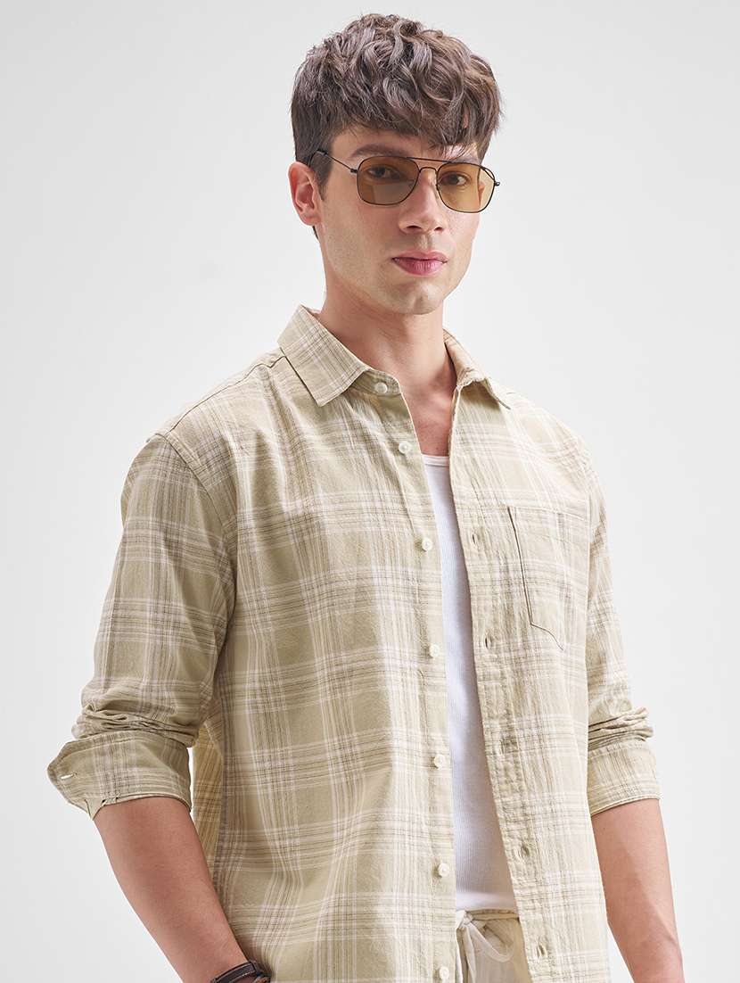 men checkered long sleeve regular fit casual shirt