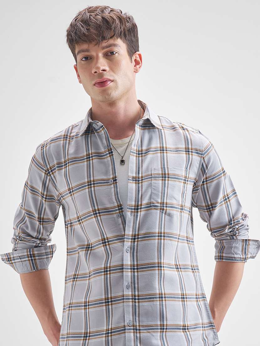 men checkered long sleeve regular fit casual shirt