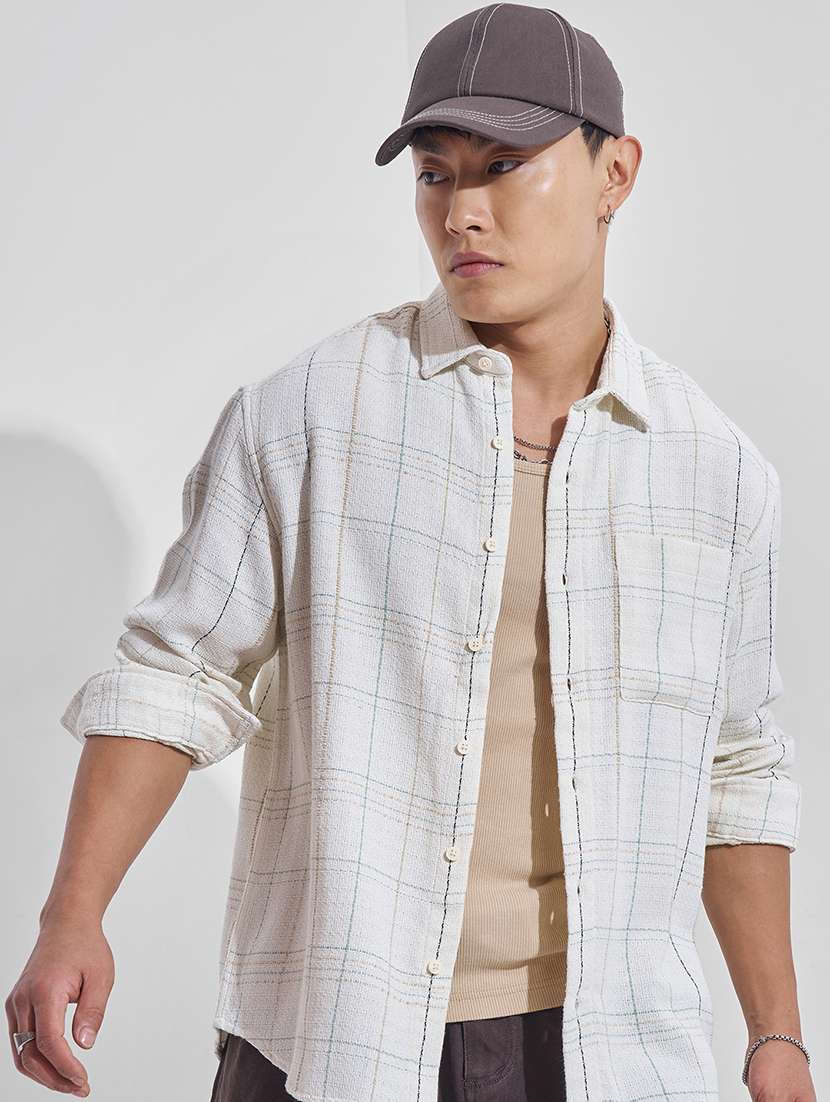 men checkered long sleeve regular fit casual shirt