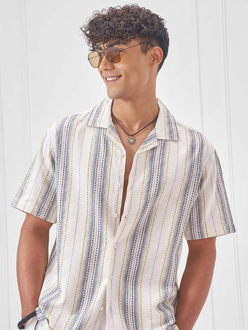 men striped short sleeve regular fit casual shirt