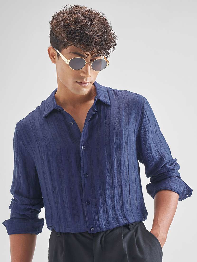 men self design long sleeve regular fit casual shirt