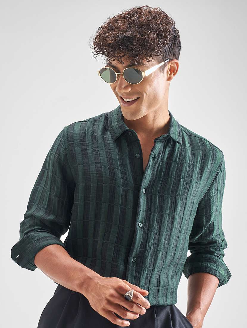 men self design long sleeve regular fit casual shirt