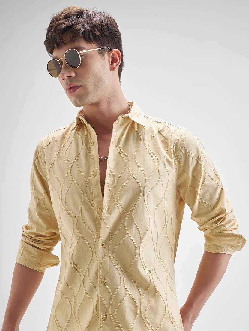 men self design long sleeve regular fit casual shirt