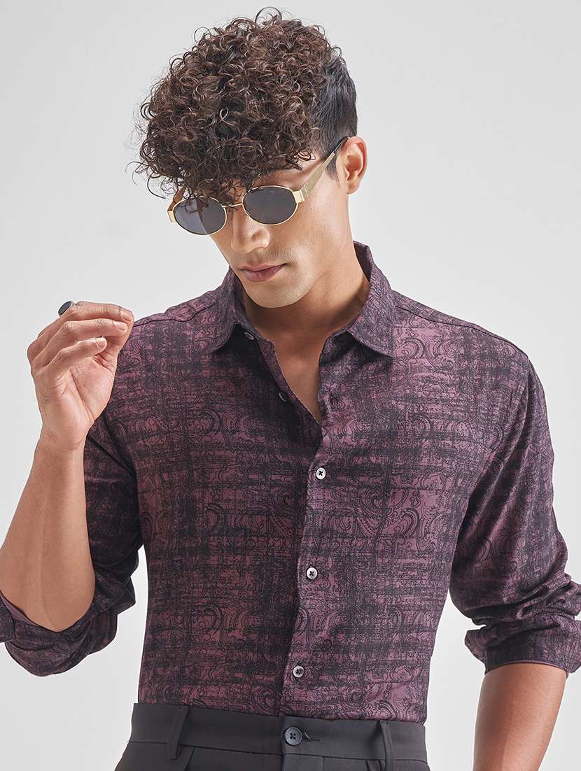 men printed long sleeve regular fit casual shirt