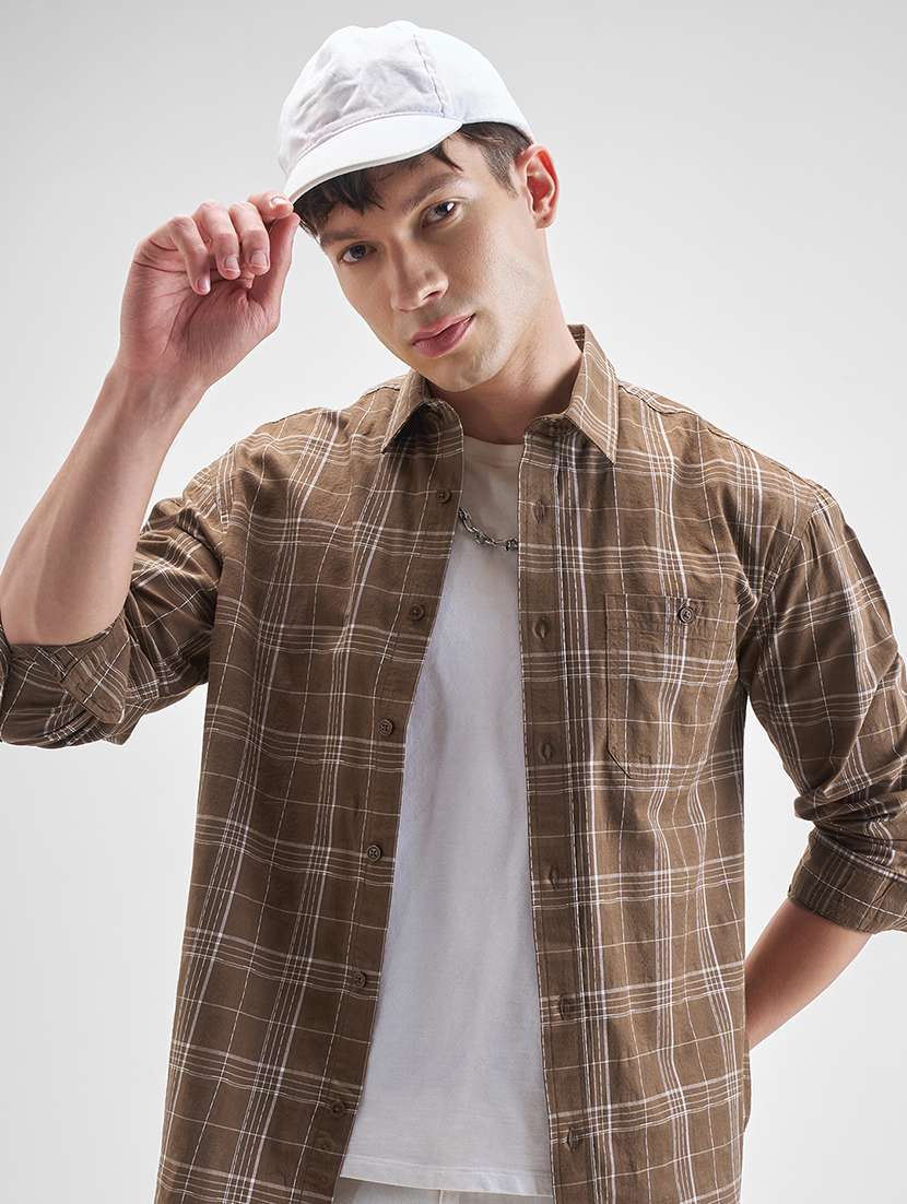 men checkered long sleeve regular fit casual shirt