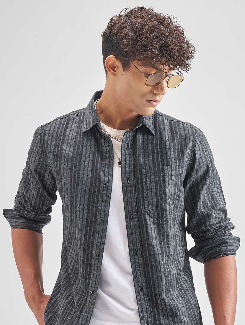 men striped long sleeve regular fit casual shirt