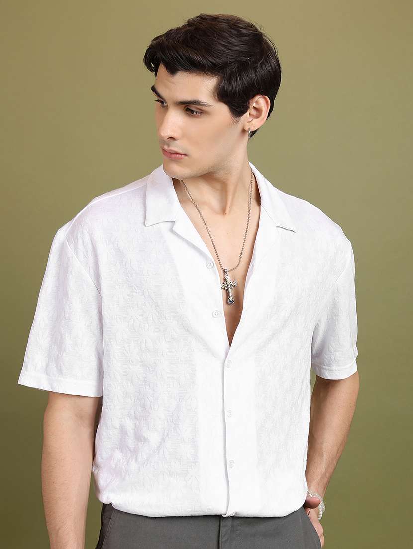 men self design short sleeve regular fit casual shirt