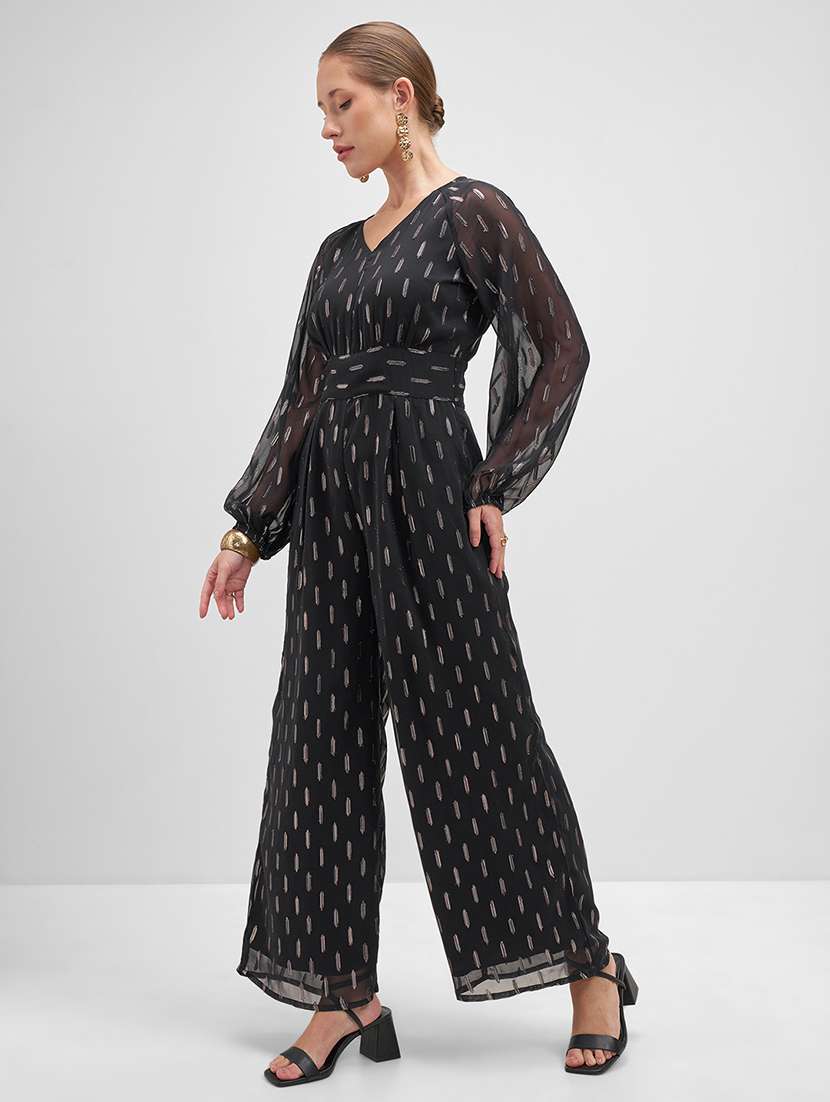 women printed black polyester full leg jumpsuit - 22470602 -  Standard Image - 3