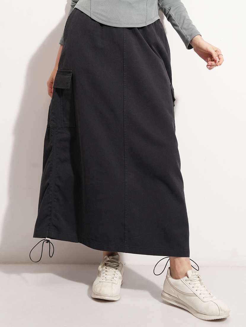 women black cotton straight skirt