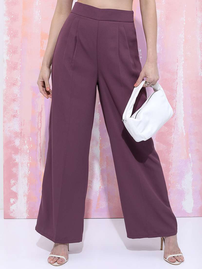 women purple polyester sleeveless solids top and trouser set - 22470626 -  Standard Image - 5
