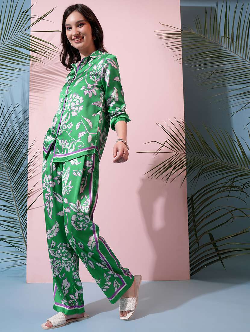 women printed polyester long sleeve co-ords green - 22470636 -  Standard Image - 3